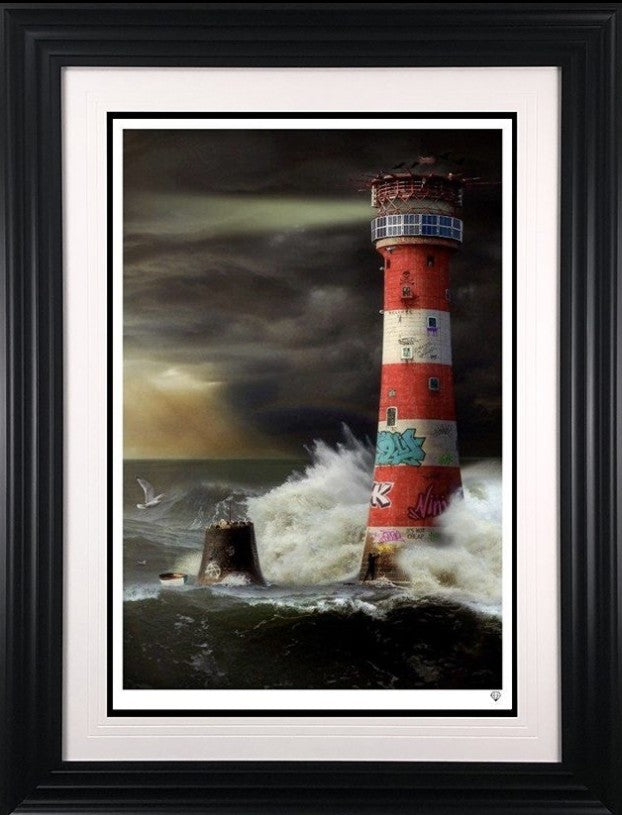 Eddystone Lighthouse  Framed Signed Limited Edition Print on Paper by Artist JJ Adams