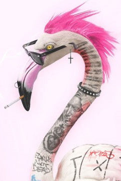 Punk Flamingo Framed Original Mixed Media Painting by Artist JJ Adams