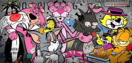 Pussay Patrol Framed Original Mixed Media Painting by Artist JJ Adams