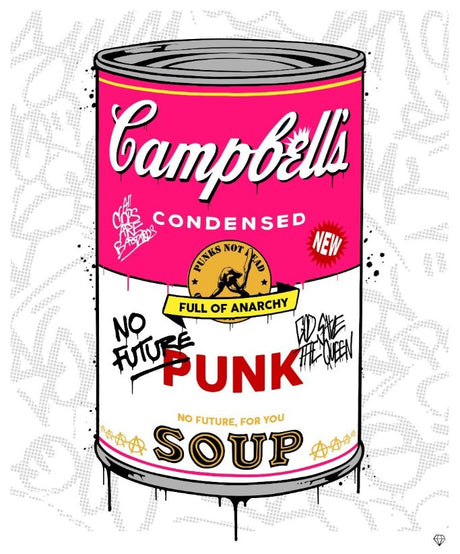 Campbells Punk Soup Framed Original Mixed Media Painting by Artist JJ Adams