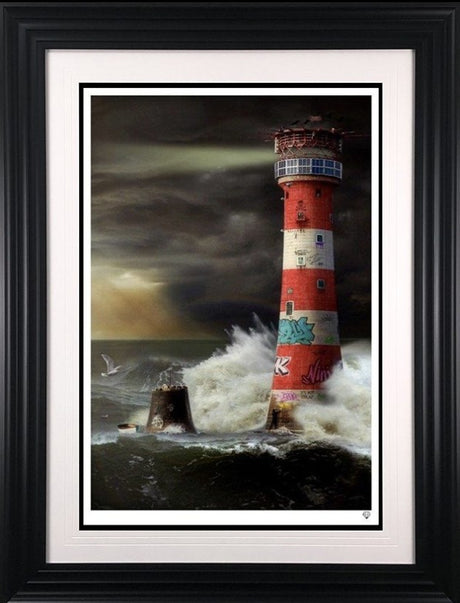 Eddystone Lighthouse  Framed Signed Limited Edition Print on Paper by Artist JJ Adams
