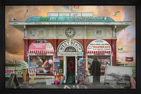 The Kiosk Of West Beach Framed Mixed Media Original Painting by Artist JJ Adams